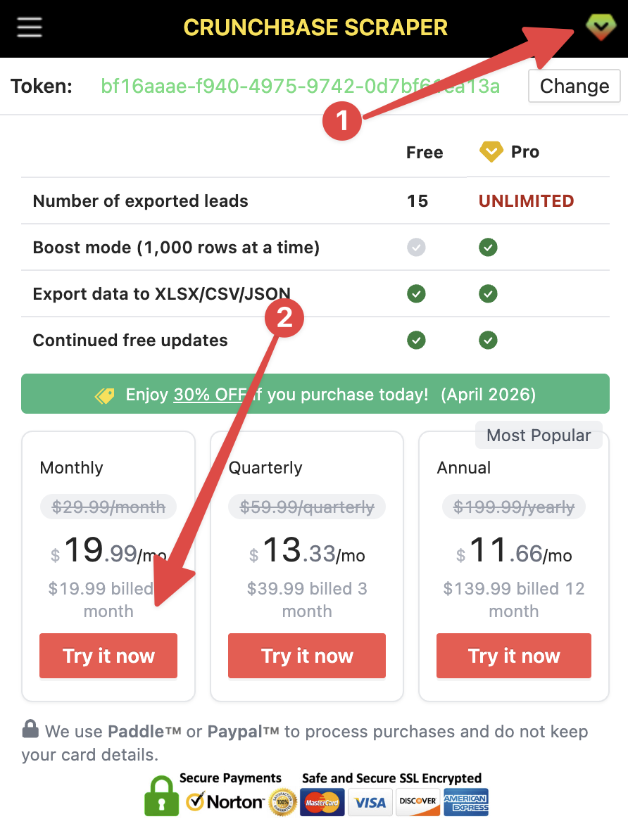 Crunchbase Scraper chrome extension subscribe pro